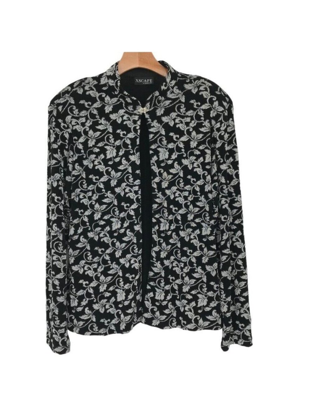 XSCAPE womens Black Stretch travel Knit Jacket Silver Floral Sparkle size XL